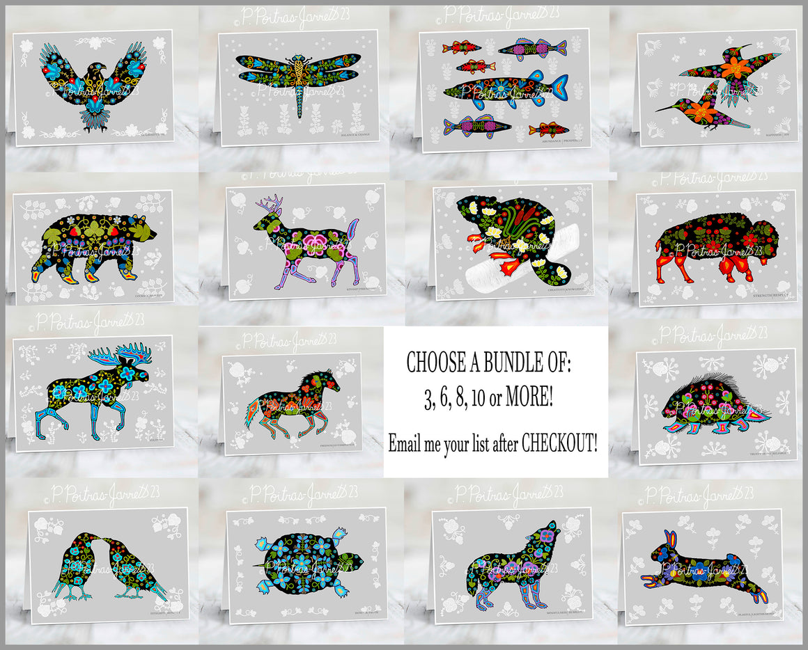 Choose Eight Note Cards or Card Bundles, Nature Cards, Metis Spirit Cards, Indigenous Cards, Canadian Animal Cards