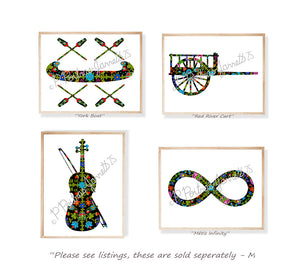 Metis Culture Prints, Fiddle, Cart, Boat, Infinity Design