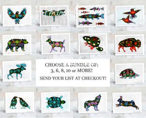 Choose Three Note Cards or Card Bundles, Nature Cards, Metis Spirit Cards, Indigenous Cards, Canadian Animal Cards