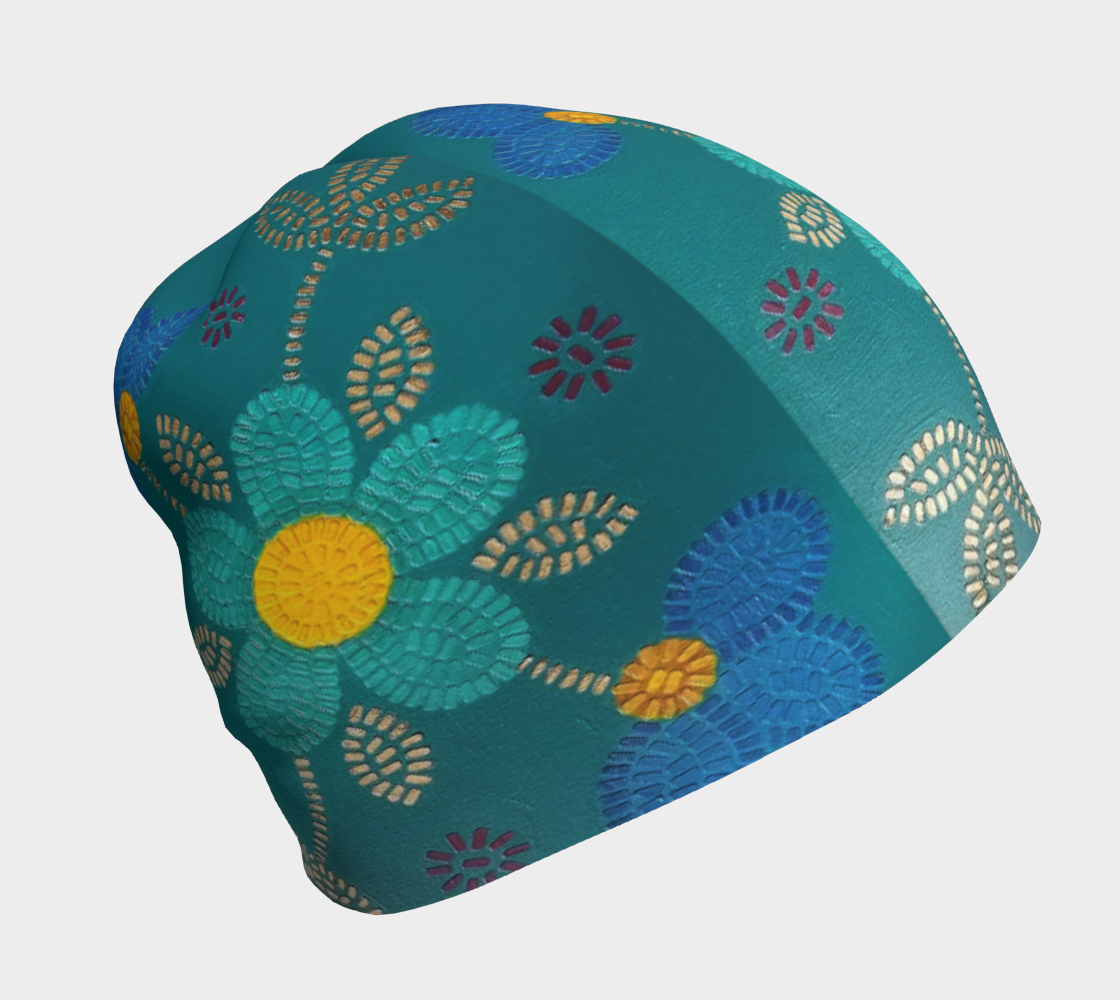 Aqua & Flower Beadwork Hat Design
