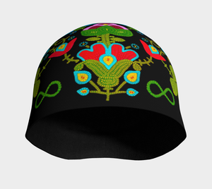 Metis Spirit Beanie Hat, Berry & Flower Beadwork Hat Design
