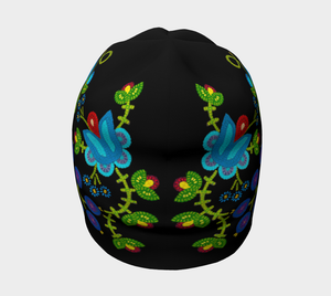 Metis Spirit Beanie Hat, Berry & Flower Beadwork Hat Design