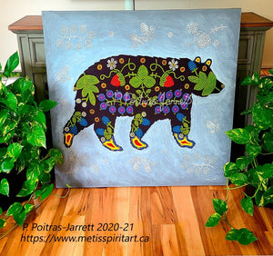 Bear Painting with Metis Beadwork Details