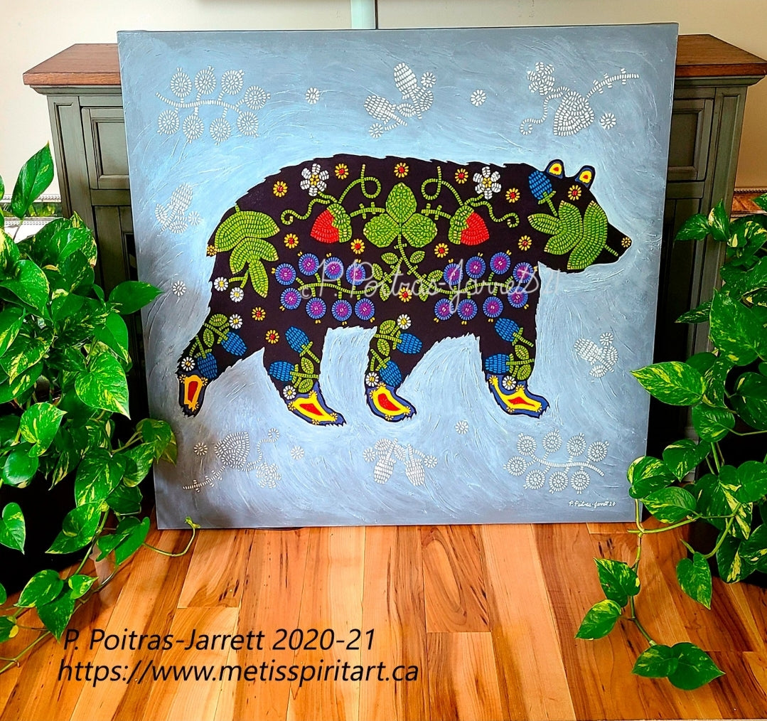 Bear Painting with Metis Beadwork Details