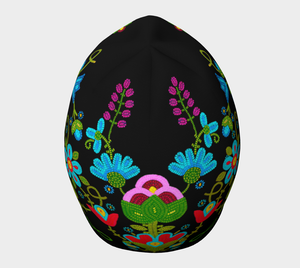 Metis Spirit Beanie Hat, Berry & Flower Beadwork Hat Design