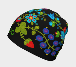 Metis Spirit Beanie Hat, Berry & Flower Beadwork Hat Design